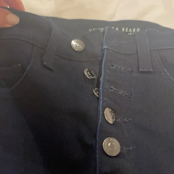 Veronica beard 24 navy jeans carolyn suede black stripe